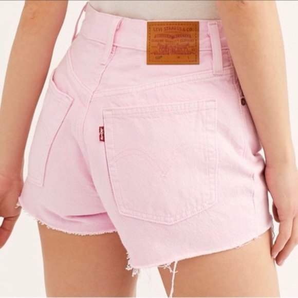 LEVI'S Premium 501 30 NWT Pink Denim High Rise Cut Off Jean Shorts